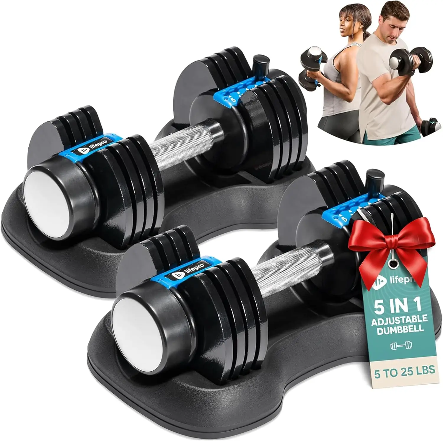 

Adjustable Dumbbells Set 5-55lbs with Rack - Quick Adjust, Secure Grip for Home Gym Workouts