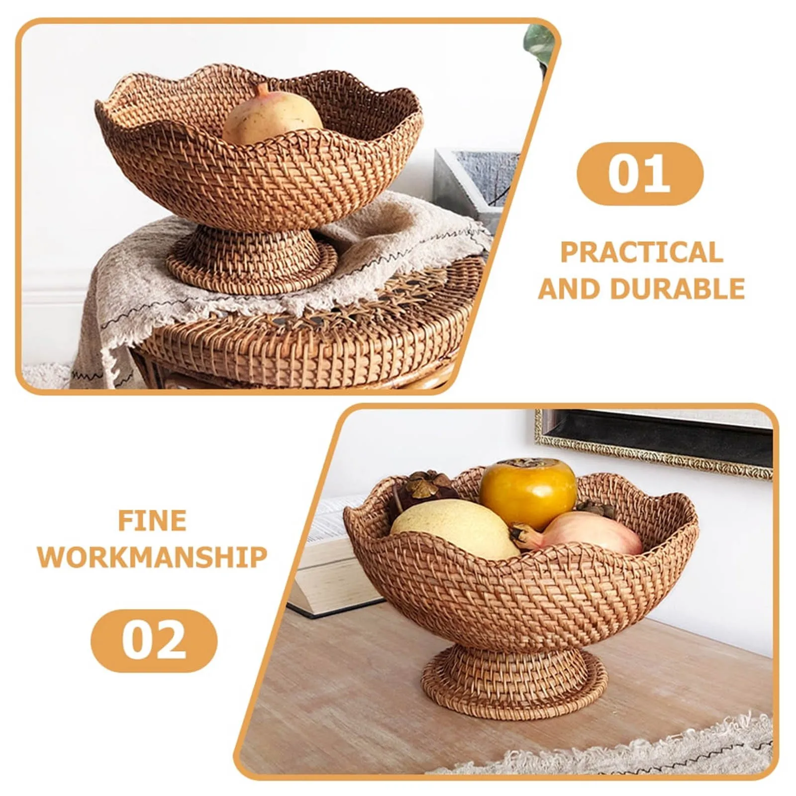 

New Handwoven Rattan Food Fruit Dessert Tray Storage Basket Kitchen Counter Vegetable Breakfast For Kitchen Counter Fruit Bowl