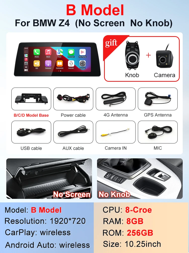 STWEI Qualcomm Snapdragon 665 6125 Andorid 14 Draadloze Carplay Auto Scherm Voor BMW Z4 E85 E86 E89 CIC Geen Scherm Model GPS Navi