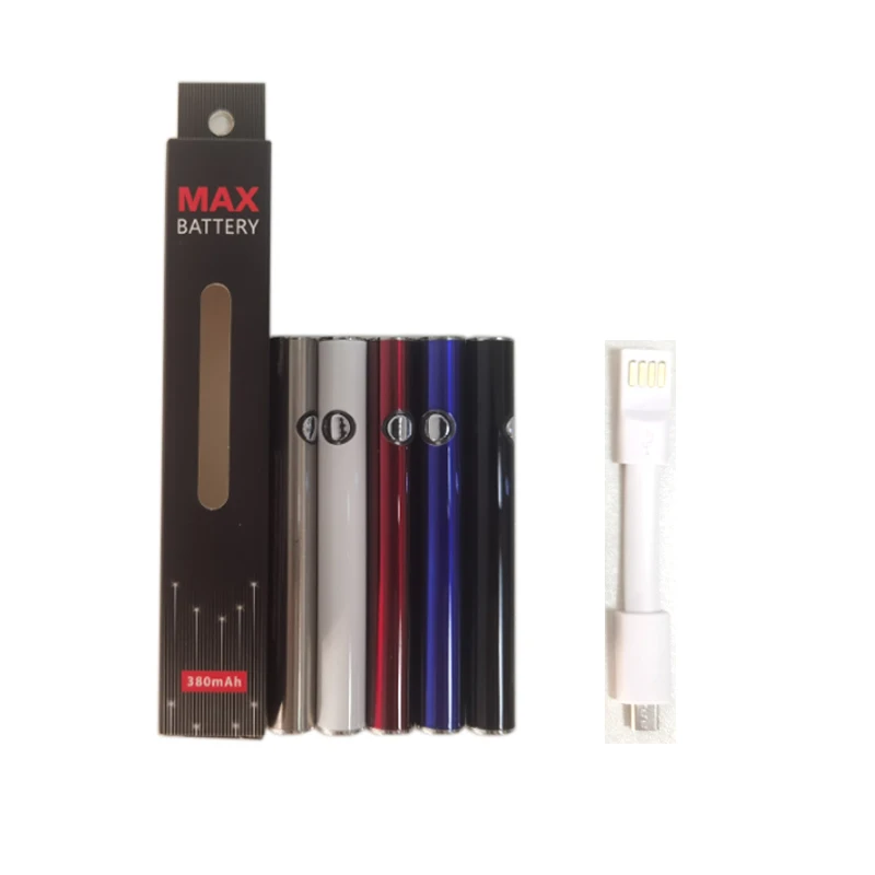 عالية الجودة ماكس سخن البطارية ، 380mAh بطاريات قابلة للشحن الجهد المتغير ، 510 موضوع 510 Vape القلم ، شاحن USB ، 10 قطعة لكل مجموعة