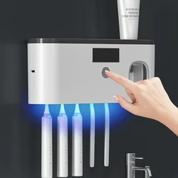Toothpaste Dispenser Wall Mounted Toothbrush Holder Without Drilling Toothbrush Holder with 5 Brush Slots Toothbrush Organizer