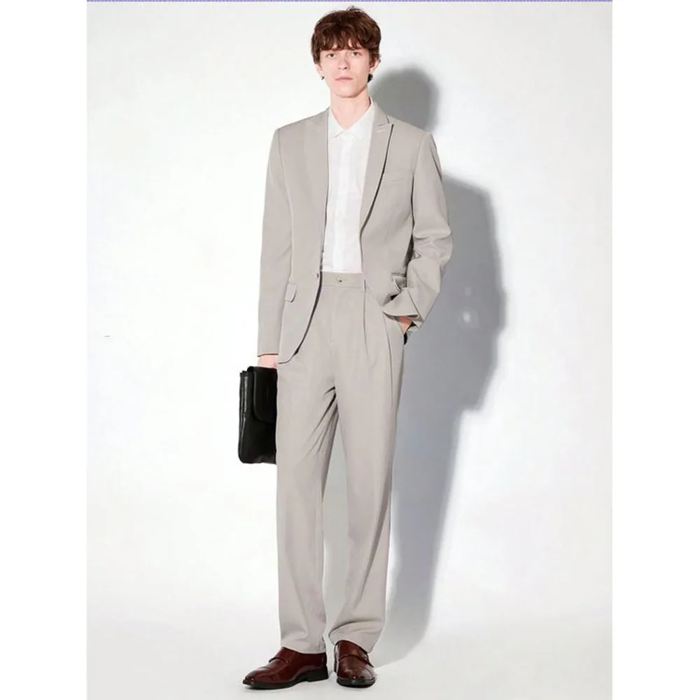 

Elegant Light Gray Suits for Men Notch Lapel 2 Piece Jacket Pants Male Clothing Formal Smart Business Gentleman Blazers Sets