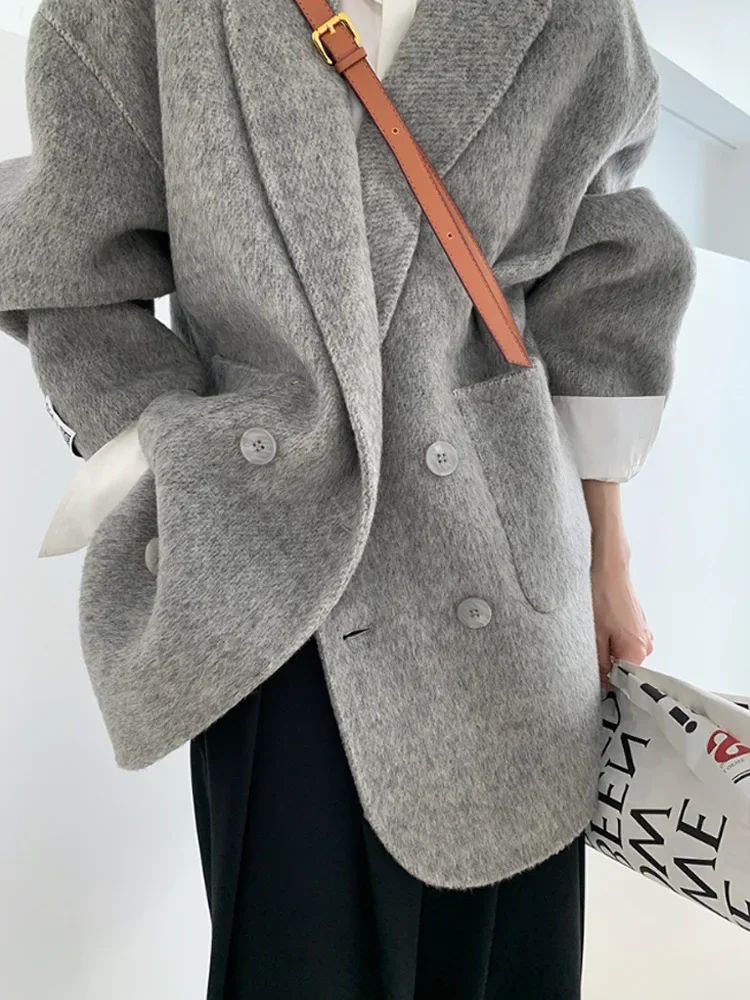 | Stile ceroso e morbido | 2024 primavera e autunno cappotto corto in cashmere double face giacca da donna in lana coreana allentata