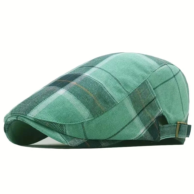 Boina de Gatsby para hombre y mujer, gorro plano con patrón a cuadros, vintage, verano