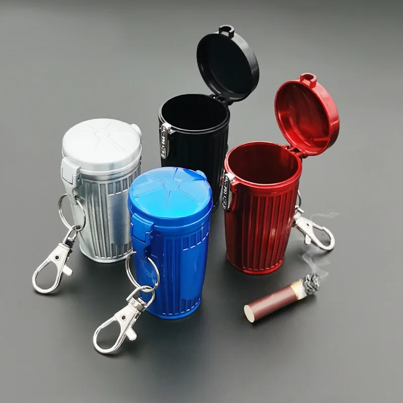 1Pcs Mini Portable Ashtray with Lid Aluminum Storage Tube Windproof Cigarettes Ashtray with Keychain Ash Holder Outdoor