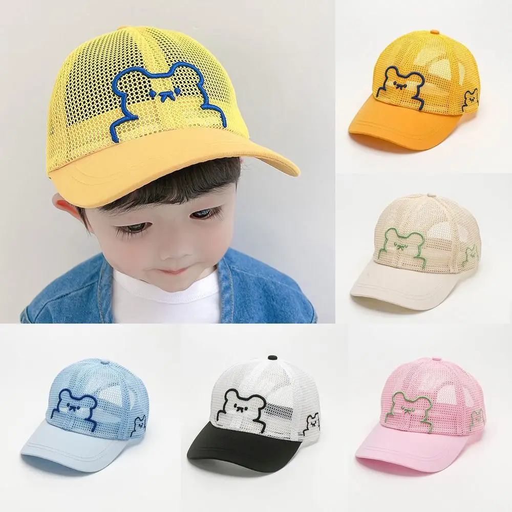 Gorra de béisbol de oso de dibujos animados para niños, malla transpirable de ala grande, sombrero de Sol para niños, fibra de viscosa, sombrero de playa para bebés, al aire libre, nuevo