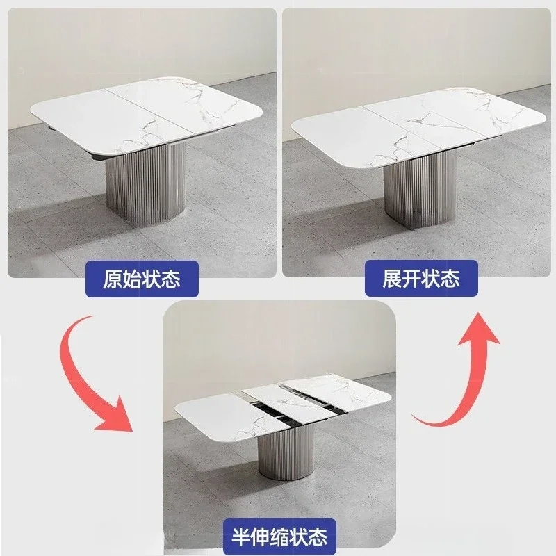 Slate dining table retractable household square dining table, high-end light luxury dining table set