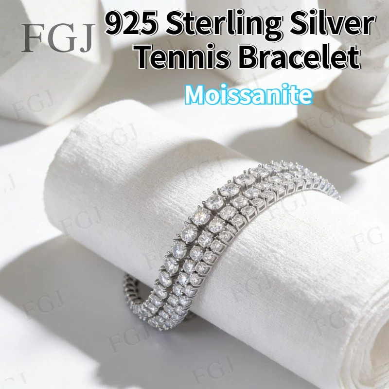 

Браслет-цепочка из стерлингового серебра 925 пробы с муассанитом, цвет D, круглая огранка 2-6,5 мм, 6-8,5 дюймов, роскошный подарок на свадьбу или годовщину для нее