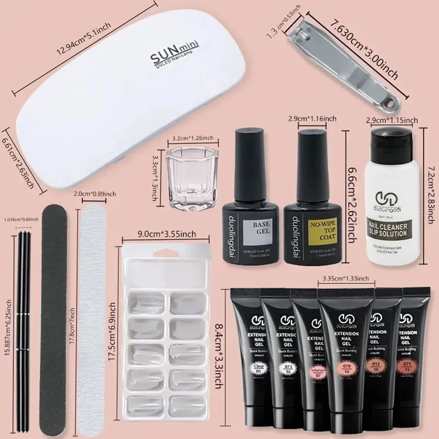 Poly Extension Gel Kit 6 Colors All Seasons Collection Nail Lamp Slip Solution Base Top Coat Nail Extension Building Complete