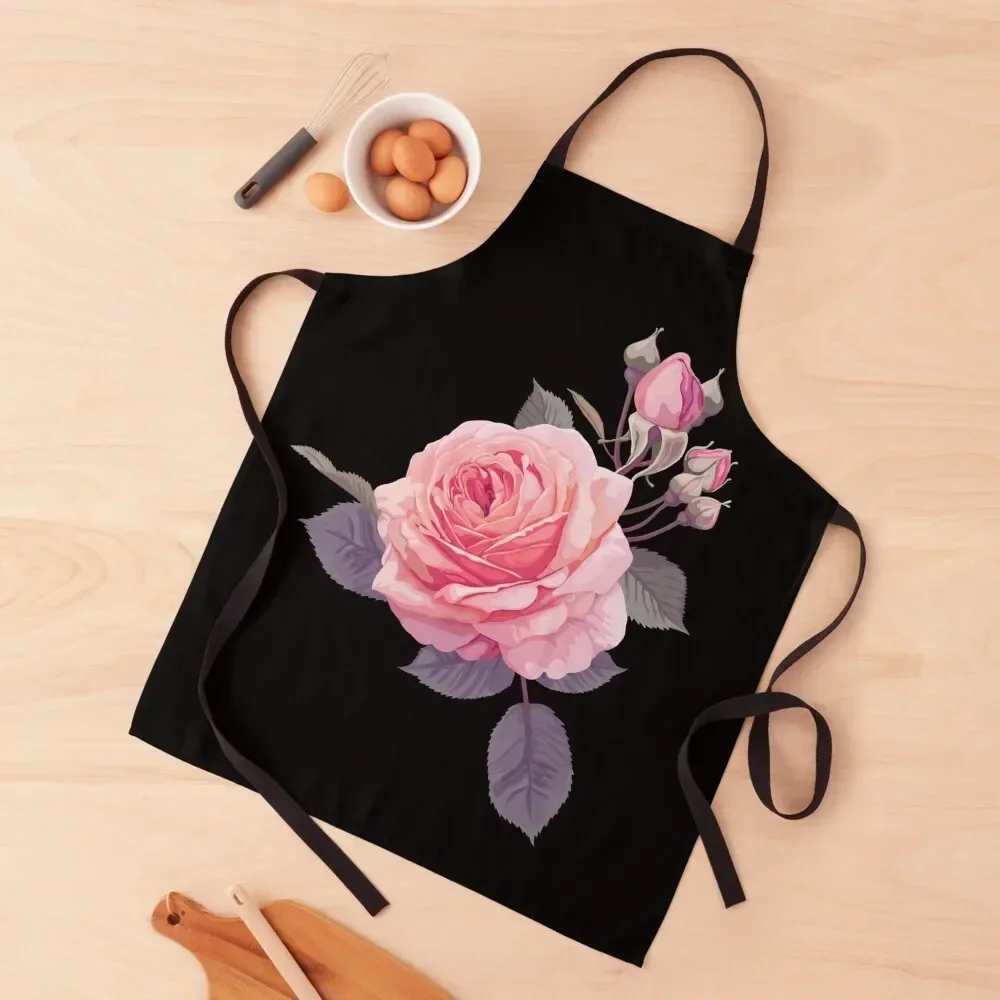 Romantic English Rose on Black Apron Professional Barber Kitchen Accessories 2022 Apron