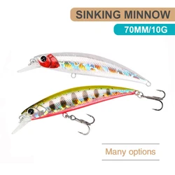 Señuelo de pesca de 7cm y 10g, cebo duro Artificial para pececillos, Wobbler, hundimiento de fundición larga, Jerkbait, cebo de Arroyo de tamaño pequeño para trucha y lubina