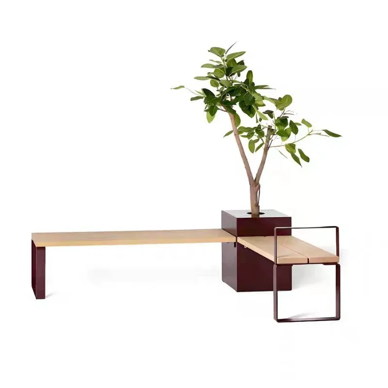 

Milk tea shop coffee shop entrance wooden bench flower pot integrated chair set