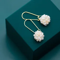 Minar High Quality Irregular Freshwater Pearl Flower Ball Hoop Earrings for Women 14K Real Gold Plated Copper Bridal Jewelry