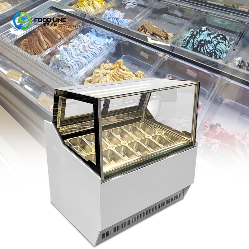 Customized Air-Cooled Commercial Refrigerated Ice Cream & Gelato Display Showcase Stainless Steel