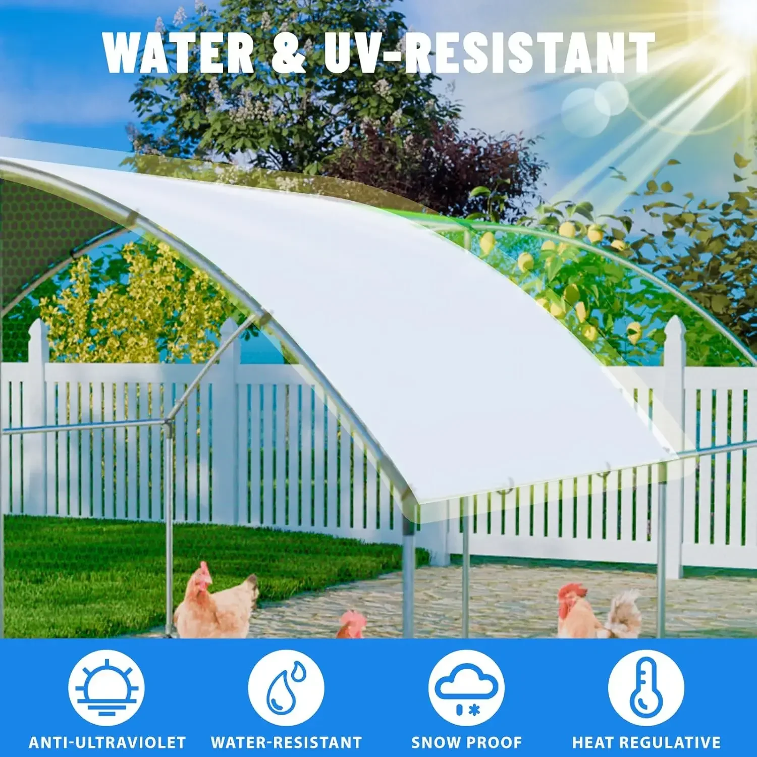Large Metal Chicken Coop, Outdoor cage Run with Waterproof and Anti-UV Cover, Dome Roof Walk-in Poultry Cage Rabbit Duck House f