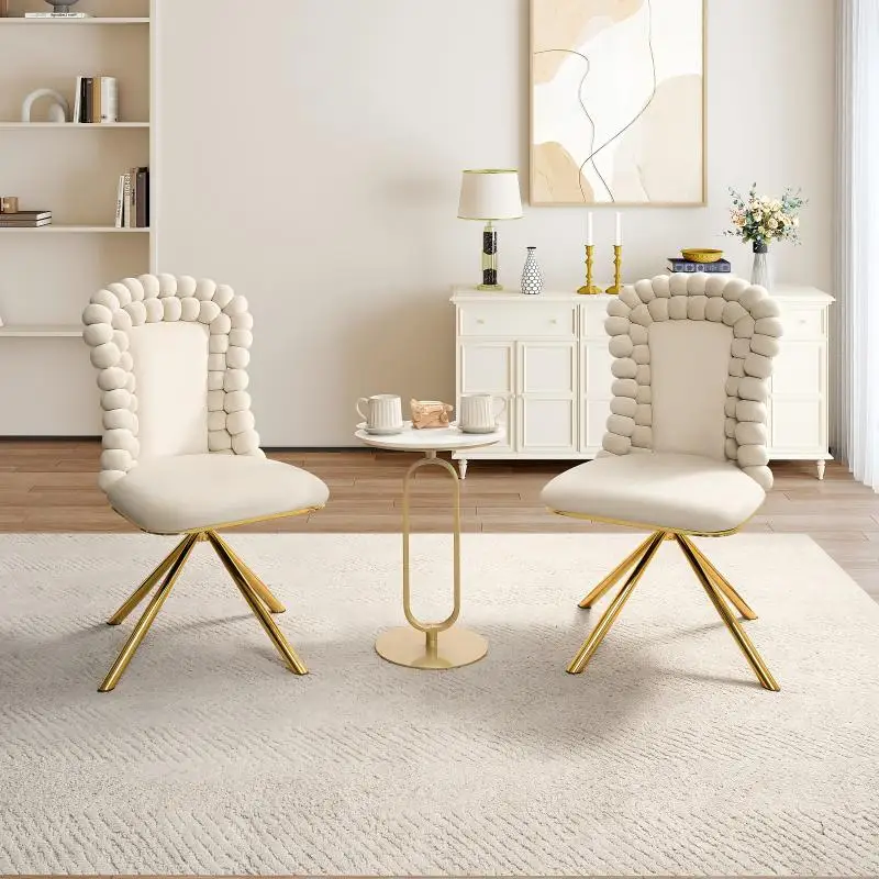 كراسي مخملية مكونة من قطعتين - 360 درجة °   كراسي تناول الطعام المنجدة الدوارة مع أرجل معدنية ذهبية لغرفة النوم وغرفة المعيشة وتناول الطعام