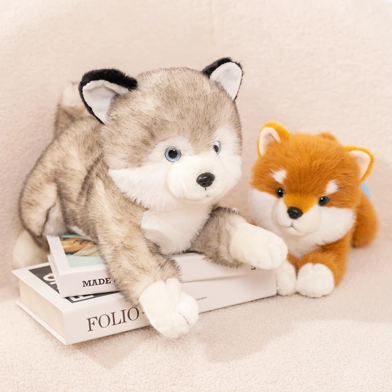 Simulatie Schattige Shiba Inu Hond Husky Zachte Pluizige Puppy Liggen Gevoelig Pluchen Speelgoed Kawaii Knuffel Huisdier Pop Baby Slaap Kussen Meisjes Cadeau