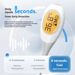 8 Seconds Backlit Fever Thermometer Medical Household Digital LCD Medical Fast Measure Kids Baby Child Adult Body Soft