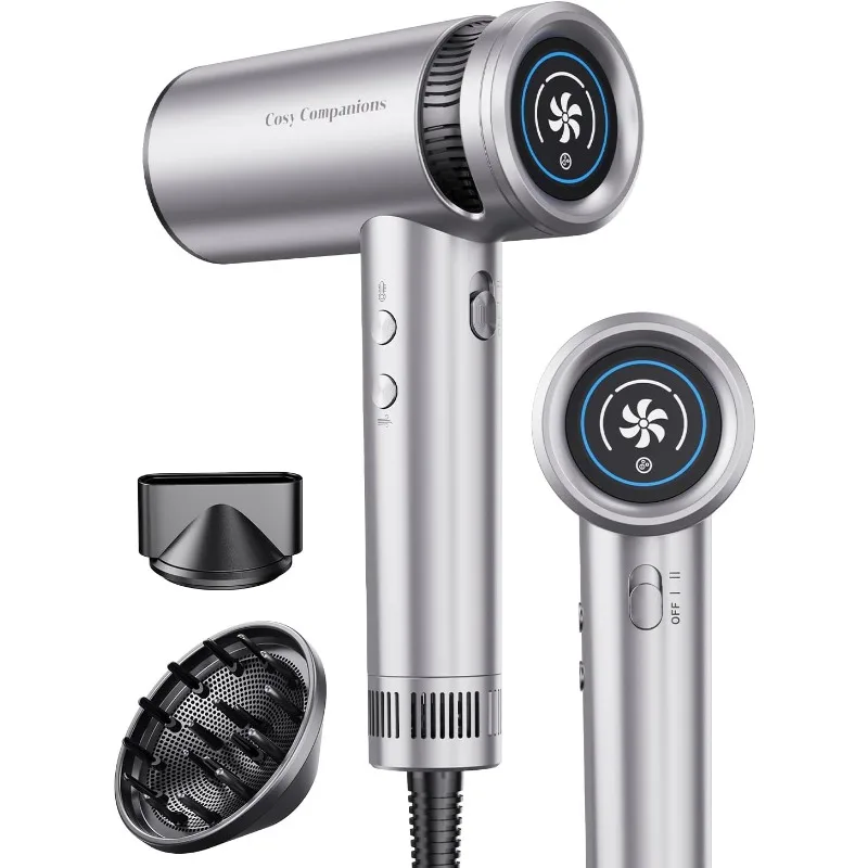 Secador de cabelo com difusor, secagem de alta velocidade de 150.000 rpm, com bico magnético, display HD