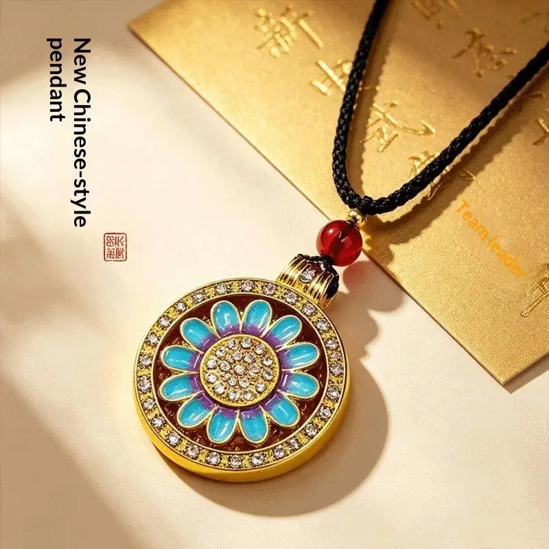 Shiny Zircon Inlaid Wealth Pendant Gold Plated Traditional Chinese Spinnable Jewelry for Thanksgiving Day Gift