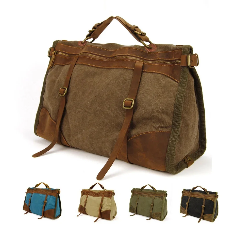 

Vintage Retro military Canvas + Leather men travel bags luggage bag Men duffel Weekend Bag Overnight tote Handbag Fashion