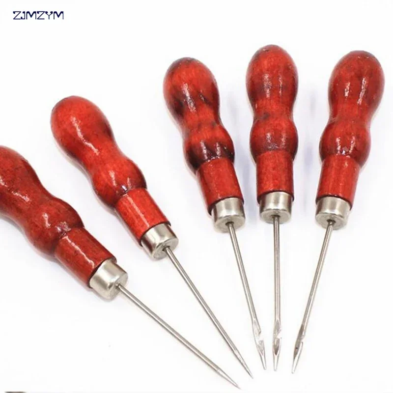 1PC Wooden Handle Awl Positioning Drill Tools Leather Hole Puncher Stitching DIY Tailor Sewing Needles Accessories