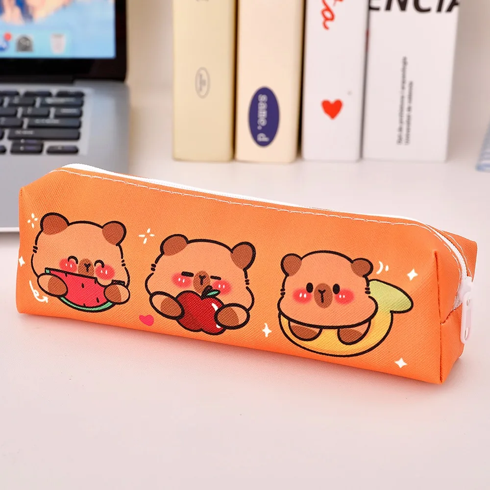 Durevole borsa per penne in PU con cerniera design capibara astuccio per matite borsa per cancelleria impermeabile regalo