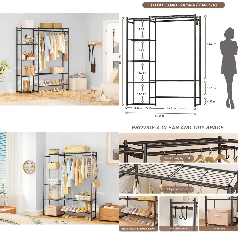 

Черная портативная полка для гардероба с 4 полками для хранения одежды в спальне или гардеробе