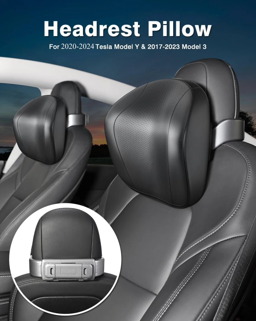 For Tesla Model Y Model 3 Headrest Pillow Adjustable Car Seat Headrest with 360°Rotating Phone/Tablet Bracket Holder Neck Rest