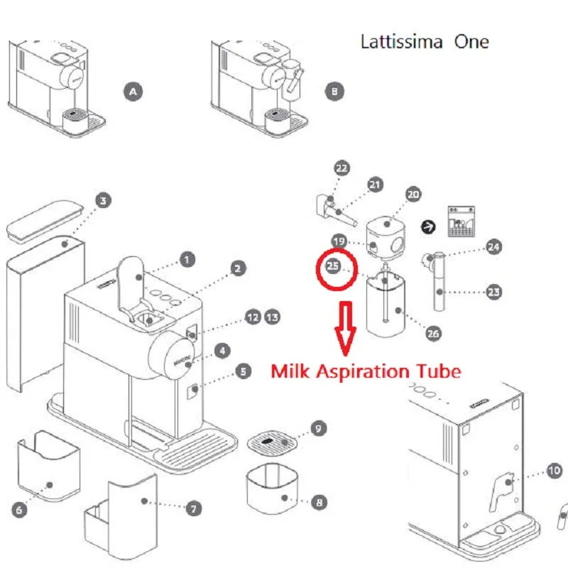 Milk Tube Pipe Replacement Suitable for DeLonghi Nespresso Lattissima One EN500 Aspiration Tube Pipe Milk Suction