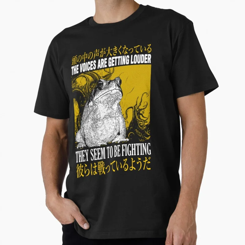 

The Voices Are Getting Louder Frog funny Japanese eldritch horror gift T shirt for men Large size Tops S-6XL 100% cotton tee