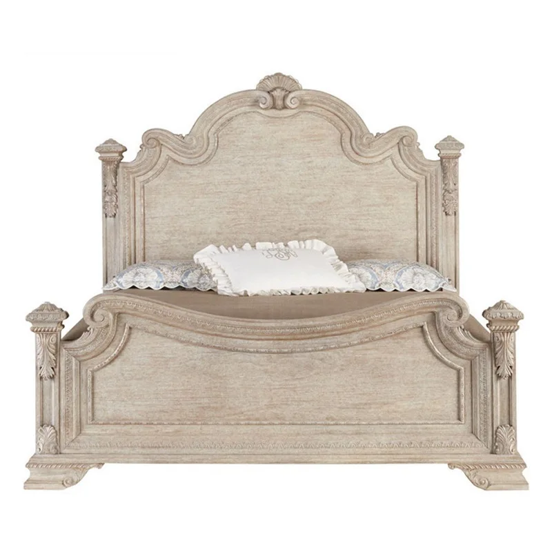 European solid wood oak box bed retro old engraved 1.8 double bedroom storage wedding