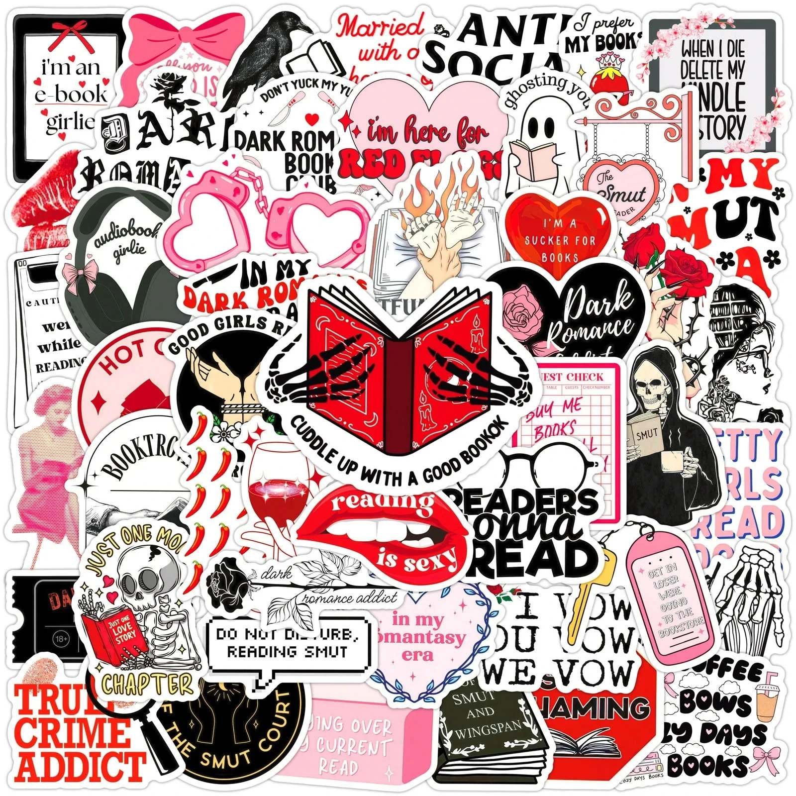 

50pcs Goth Dark Romance Reader Bookish Stickers Kindle Spice Hot Girls Cartoon Booktok Decals Car Phone Laptop Diary Sticker