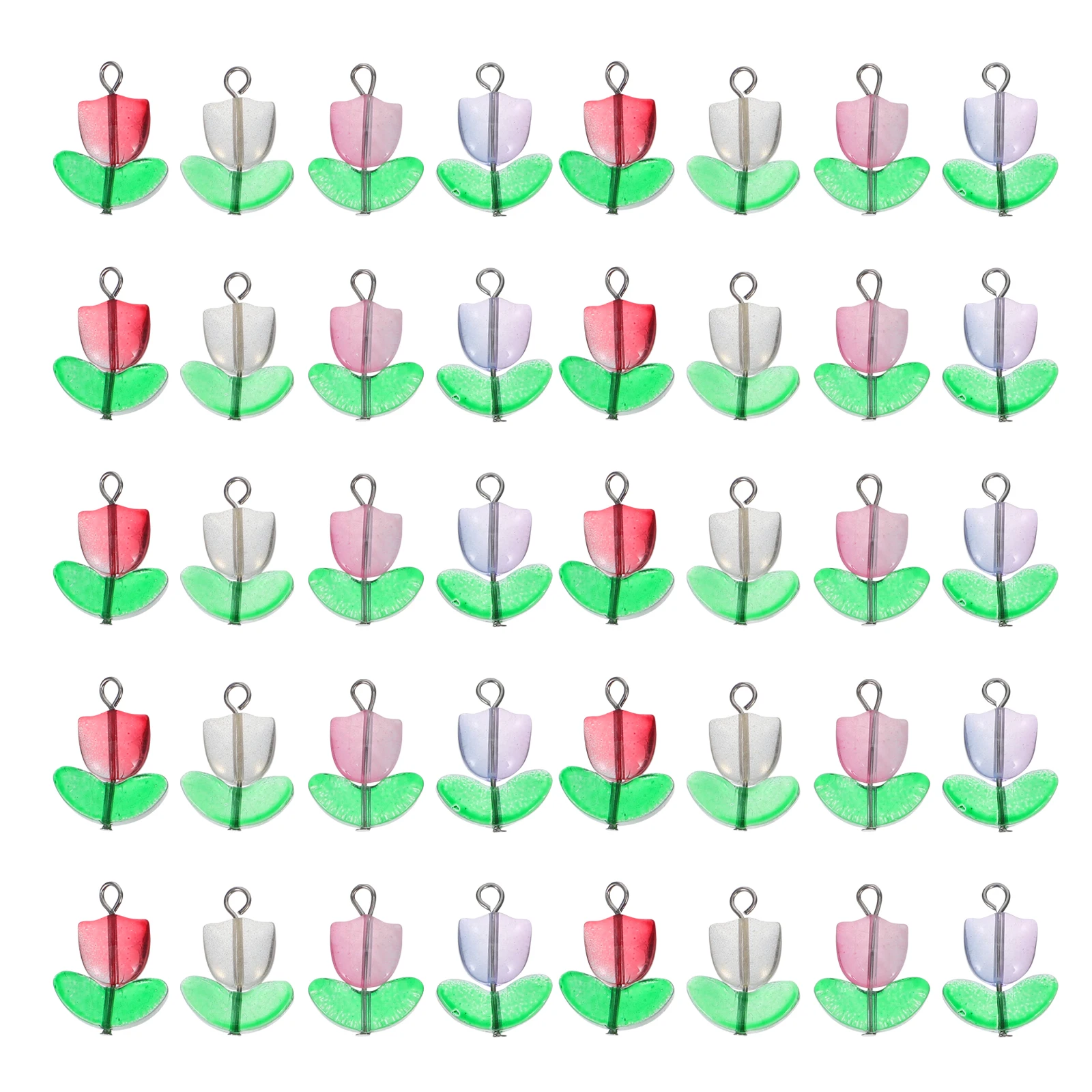 

100Pcs Tulip Glass Pendant Charms Colorful Floral Beads DIY Jewelry Making Necklace Bracelet Earrings Craft Supplies