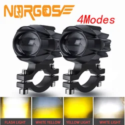 NORGOS 2Pcs 4modes MINI Auxiliary Motorcycle Spotlight Headlight LED Fog Light Lamps 12V 24V