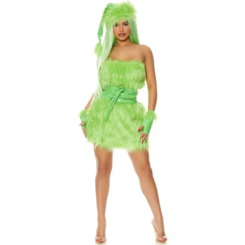 Halloween Green Haired Monster Costume Christmas Party Adult Costume Cosplay Funny Hairy Grinch Uniform Horror Monster Costume