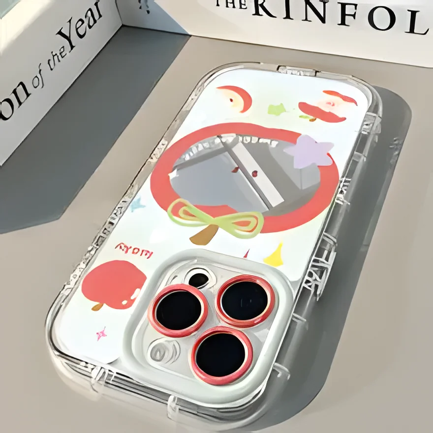 Roter Apfel mit Schleife Luftkissen-Spiegel-Handyhülle für iPhone 17 15 14 16 Pro Max 13 12 11 Pro XR XS 7 8 Plus 17Air Girl INS Cover – Detail 3