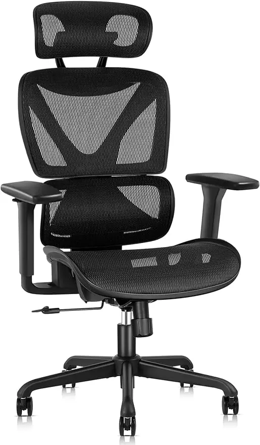 

Ergonomic Office Chair with Lumbar Support, Big and Tall Mesh Chairs with Adjustable 3D Arms, Headrest & Soft Seat, Black