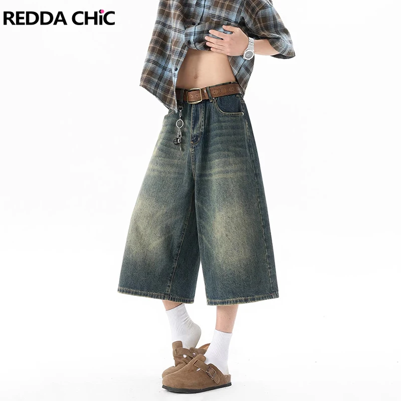 REDDACHiC Pantalones Cortos de Mezclilla Holgados para Hombre, Talla Grande, Estilo Vintage, Rectos, Anchos, Tipo Bermuda, para Verano, Estilo Skater, Retro, Streetwear