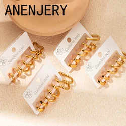 ANENJERY 316L Stainless Steel 6 Pieces Irregular Circle Earring for Women Simple Temperamental Jewelry Gifts Wholesale