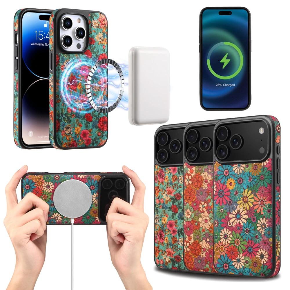 

Luxury Magnetic Wireless Charge Cover Retro Floral Flower Pattern Phone Case for iphone 17 PRO MAX 16 PRO MAX 13 14 PLUS 15 PRO