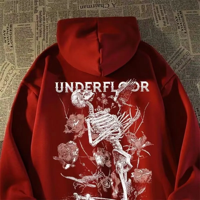 

M-8XL Большой размер Американский уличный модный бренд с элементом черепа с принтом Модный тренд High Street Мужская повседневная свободная толстовка со шляпой