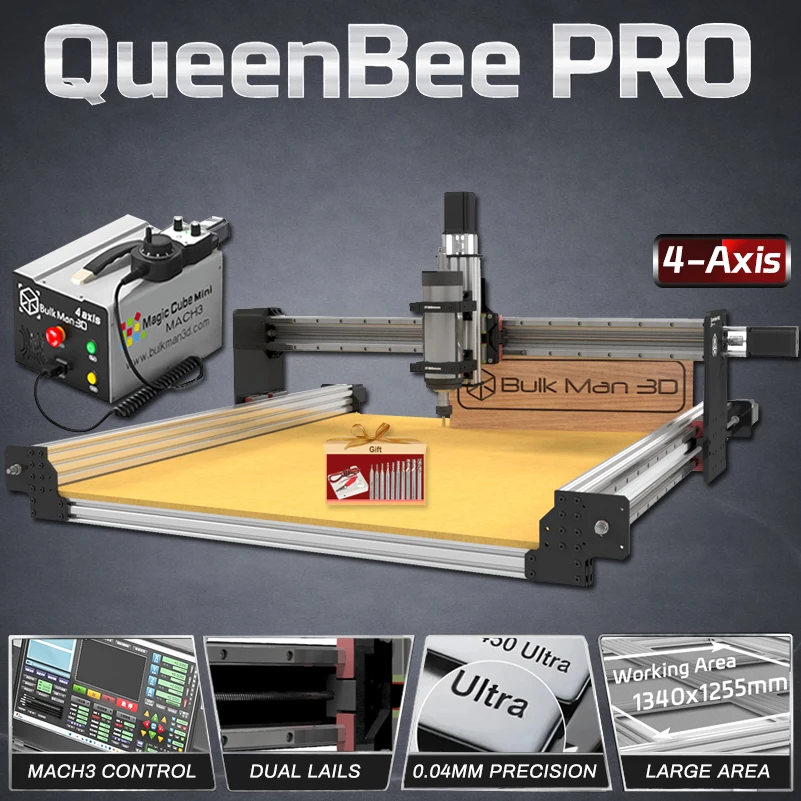 

Фрезерный станок BulkMan3D QueenBee PRO с ЧПУ, 4 оси, управление Mach3, шпиндель 2.2 кВт, промышленный высокоточный гравировальный фрезерный станок