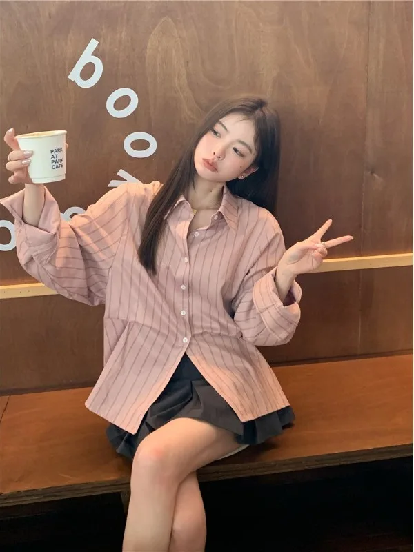 

Повседневная розовая женская рубашка, новинка весенней коллекции, свободный крой, стройнящий силуэт, универсальная верхняя одежда, хлопок, лен, полиэстер, длинный рукав