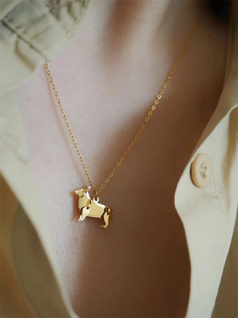 Peri\'sbox 2024 New Fashion Building Block Cats Dogs Pendant Necklace for Women 316L Stainless Steel Clavicle Chain Daily Jewelry