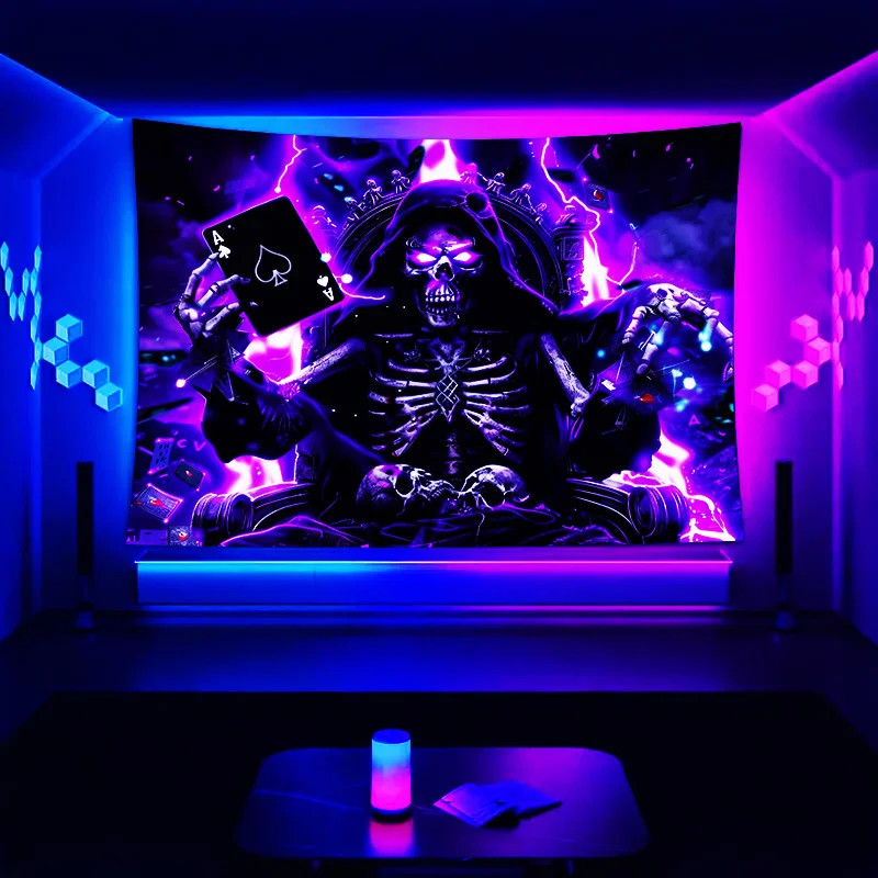 VIKAMA Dark Poker King Skull Tapestry Ace of Spades Esports Gaming Room Dark Style Bedroom Decor
