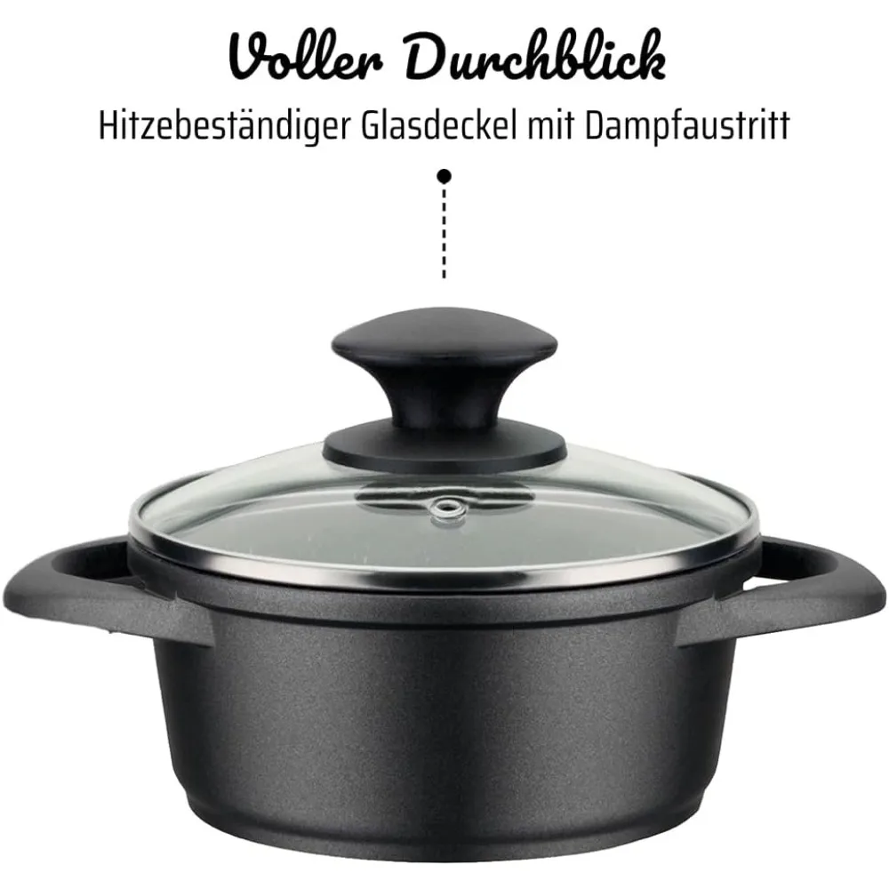 Gibson Soho Lounge Conjunto de panelas de indução de alumínio forjado antiaderente de 15 peças com frigideira de ferro fundido, preta