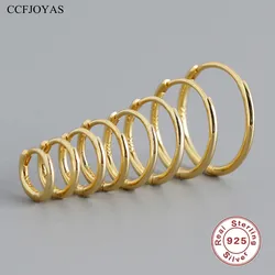 CCFJOYAS 6/7/8/9/10/11/13/15mm Multi-size Circle-shaped 925 Sterling Silver Hoop Earrings Ear Buckle Plain Hoops Piercing Jewelr