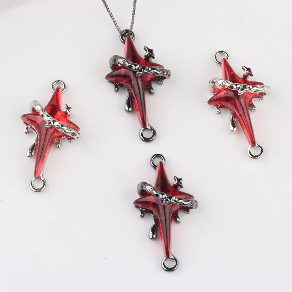 40pcs Vintage Red Star Jewelry Pendants Diy Silvery Color Necklace Earrings Pendant Connectors Handmade Jewelry Making Findings