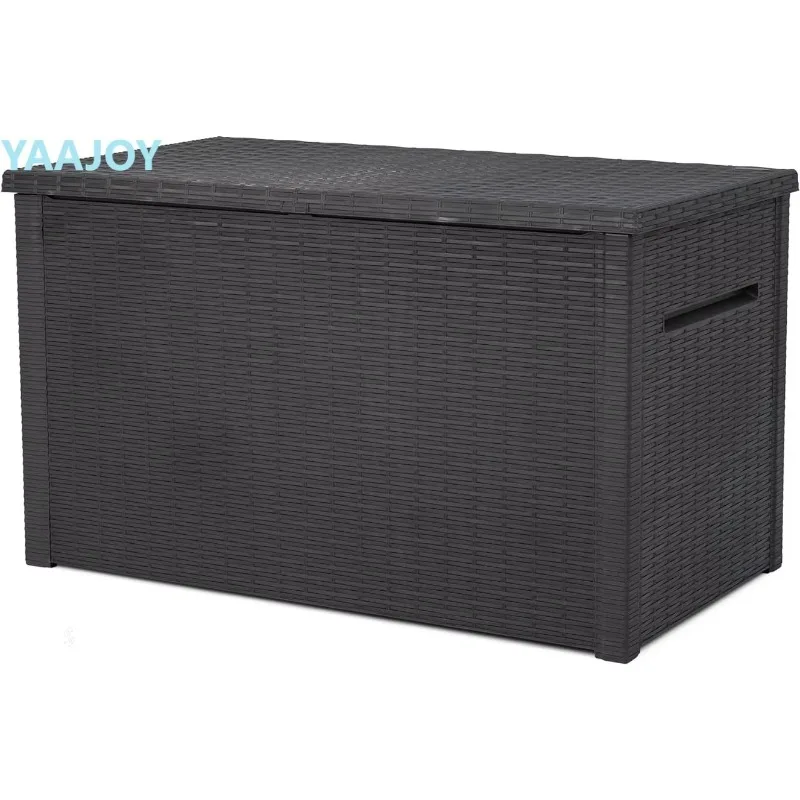 Keter Java XXL 230 Gallon Resin Rattan Look Large Outdoor Storage Deck Box for Patio Furniture Cushions